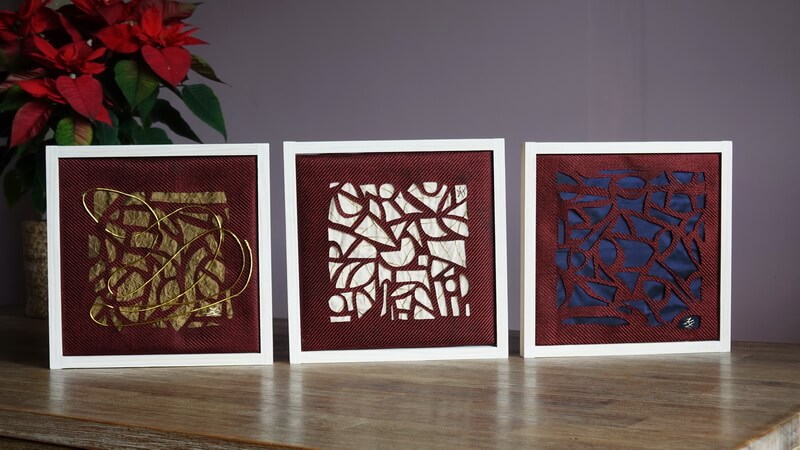 Triptyque art textile contemporain – fragments de matière